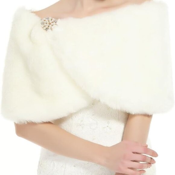 Accessories - Faux Fur Wrap Shawl Women Shrug Bridal Stole for Winter Wedding Party